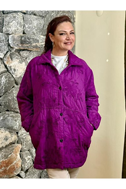 Punta Otantik Ms2760 Italian Quilted Jacket with Side Buttons, Magenta