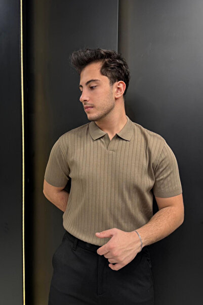 sunfyre Men's Slim Fit Ribbed Polo Collar Short Sleeve Knitwear T-Shirt Sun286