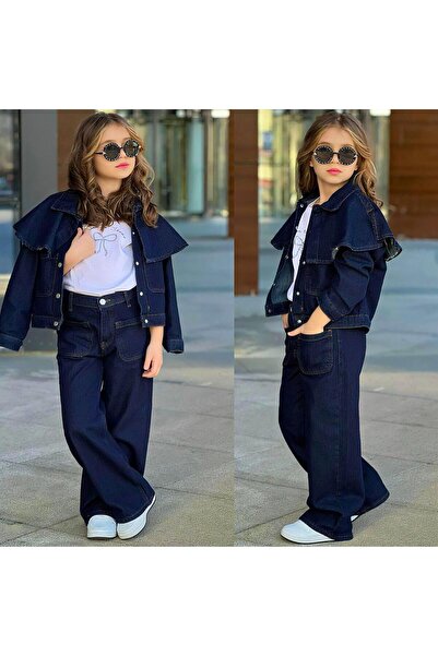 Bambam 3-компонентен деним комплект за момичета с детайлно сако и палто – 25179