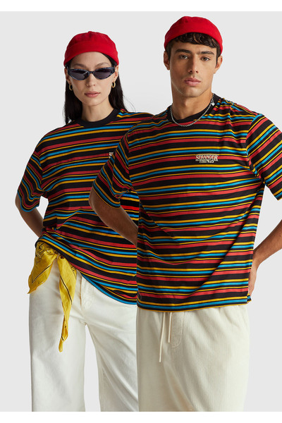 United Colors of Benetton Унисекс тъмносиня смесена 100% памучна тениска с ра...