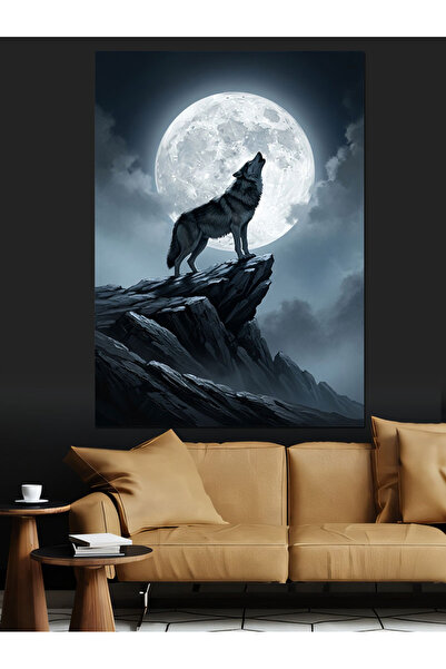 Artmeg Ay Işığında Uluyan Kurt Tablosu Dekoratif Kanvas - Mdf Ahşap Tablo