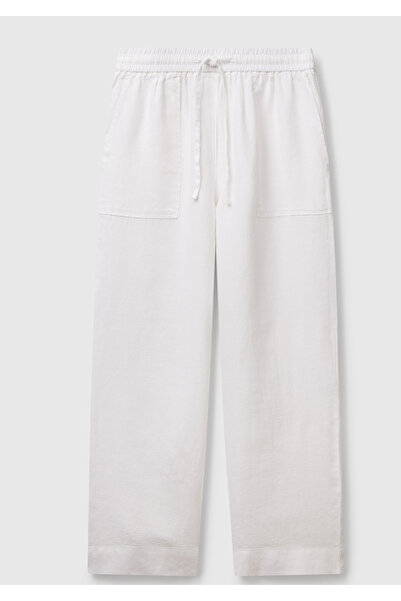 United Colors of Benetton Women's White 100% Linen Drawstring Pocket Cigarett...