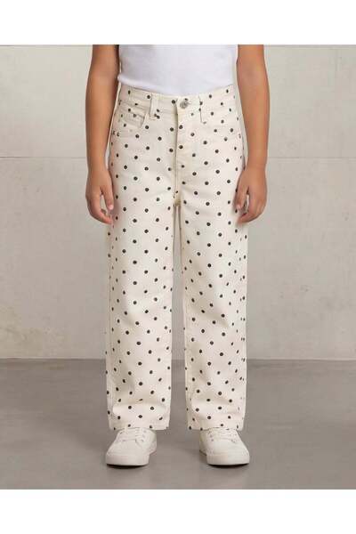 REDTAG Girls White Polka Dot Straight Leg Jeans