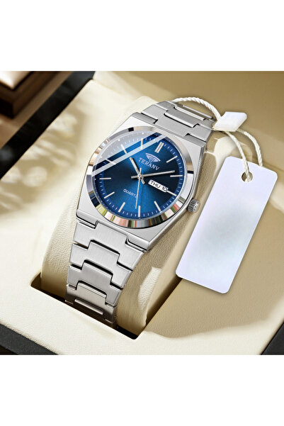 Choice ساعة رجالية زرقاء، ساعة كوارتز أنيقة رفيعة من الفولاذ المقاوم للصدأ مع...