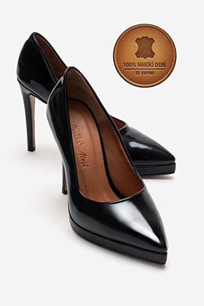 Ayakkabı Ateşi Genuine Leather Women's Black Patent Leather Platform Heeled S...