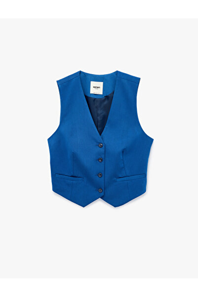 Koton Kolsuz Viskon Karışımlı Düğmeli Cepli V Yaka Yelek