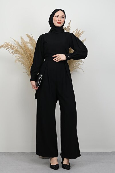 lizatesettür Arkası Parça Detaylı Tesettür Tulum Siyah