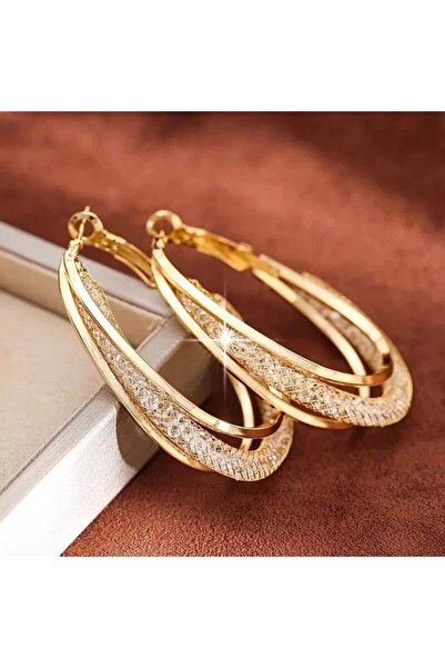 Choice4 sku1 Gold Color Crystal Stone Hoop Earrings Twisted Metal Shape Silve...