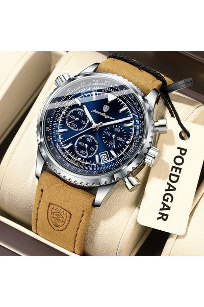 Choice5 ساعة رجالية فاخرة من الفضة عيار 960، زرقاء اللون، مقاومة للماء، مزودة...