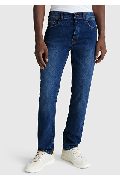 United Colors of Benetton Men's dark blue cotton blend slim fit denim pants w...