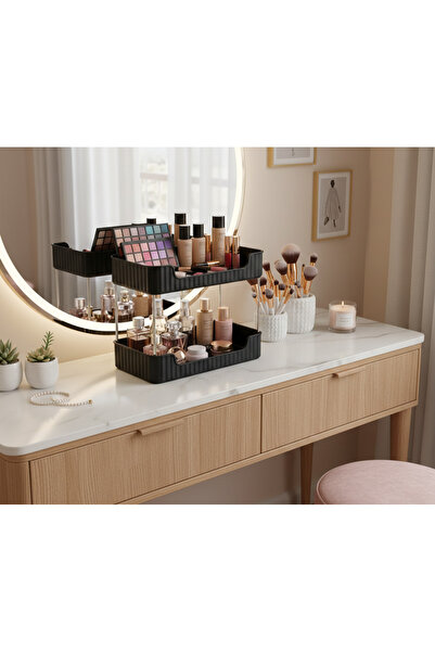 TR PEERLESS 2-Tier Black Makeup & Jewelry Organizer