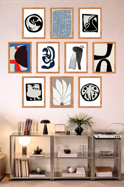 UNT 10-Piece Frame-Looking Minimalist, Japanese, Abstract, Botanical Painting...