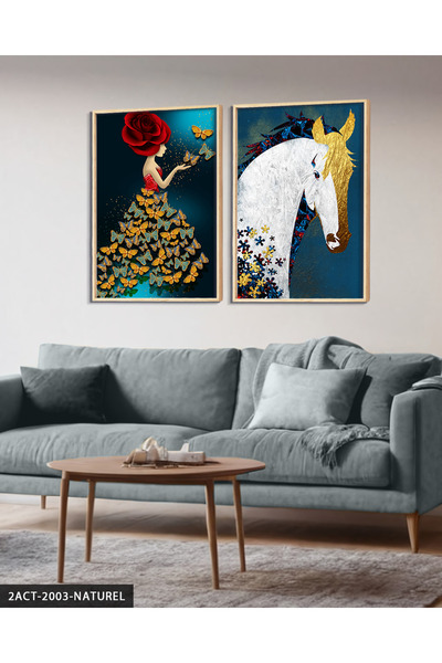 Evinemoda Kelebek Gold at 2 Piece Wooden Framed Painting Act