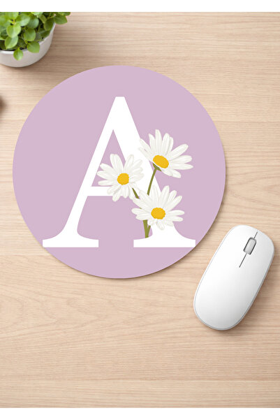 Eylül Design Letter Printed Round Non-Slip Mousepad Ergonomic Mouse Pad