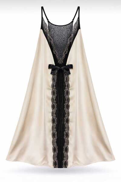 GOB Büyük Beden Satin Nightgown - Latte