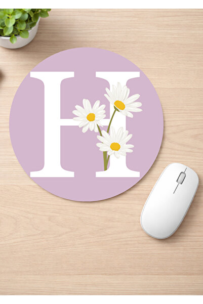 Eylül Design Letter Printed Round Non-Slip Mousepad Ergonomic Mouse Pad