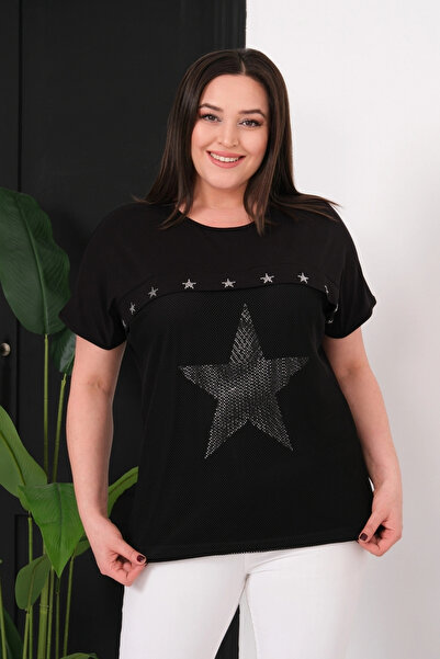 aytemas Star Stone Printed Blouse with Mesh Front