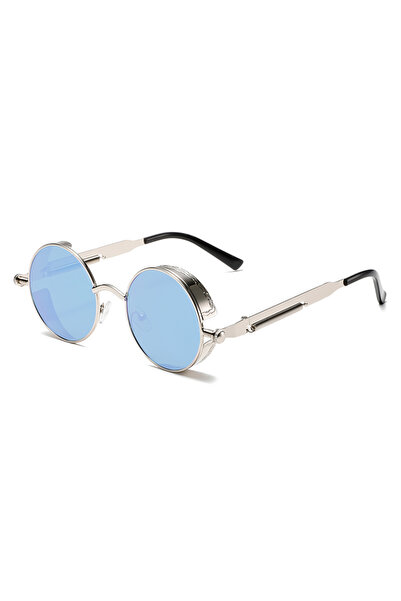 Choice4 as picture shows silvery-blue KAMMPT Round Punk Sunglasses Men Fashio...