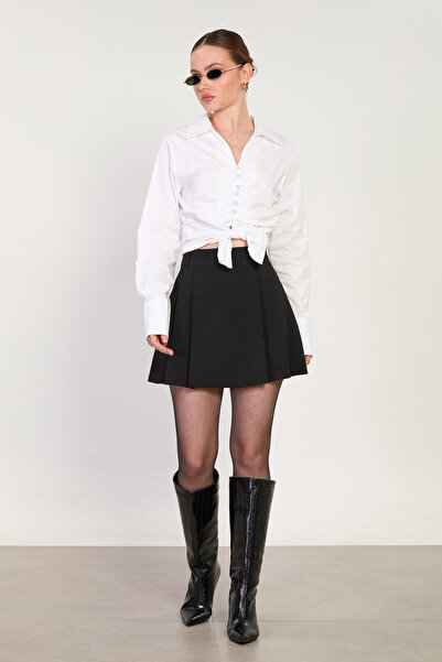 BARRELS AND OIL Women's Pleated Front Mini Skirt with Shorts - Black