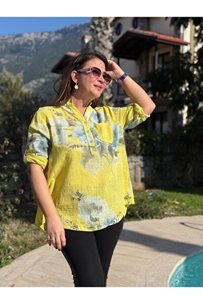 Punta Otantik Yg14035 Italian Three Button Cotton Linen Blouse Yellow