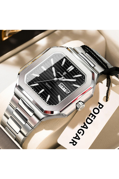 choice2 672 Silver Black Square Fashion Man Wristwatch Waterproof Luminous Da...