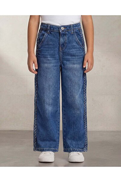 REDTAG Girls Dark Wash Side Braided Denim Jeans