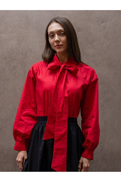 KÜÇÜĞÜM BUTİK Red Tie-Dye Detailed Poplin Shirt