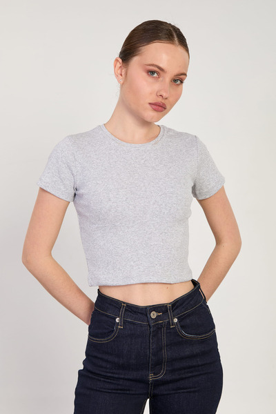 BARRELS AND OIL Women's ribbed bodysuit with crew neck - snow melange