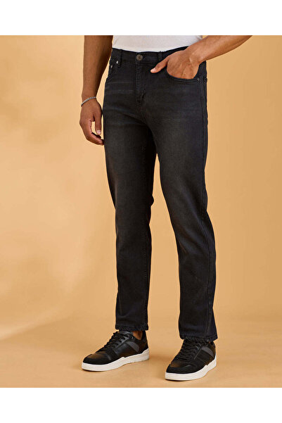 REDTAG Men Black Straight Fit Denim Jeans