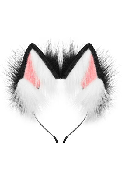 Choice1 طوق رأس من فرو صناعي قطة وثعلب باللون الوردي الفاتح، مناسب لحفلات تنك...