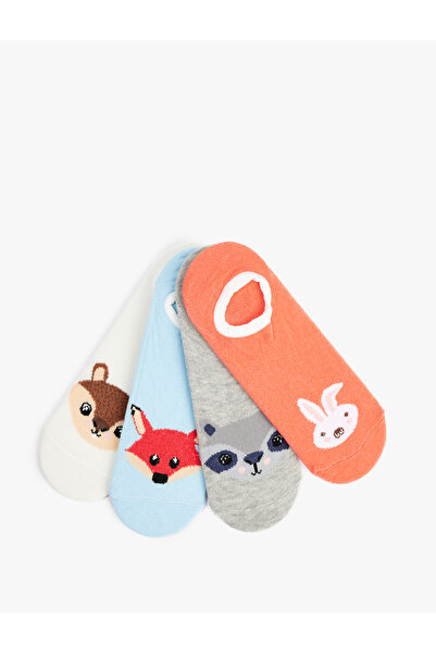 Koton Hayvan Baskılı Çok Renkli 4'lü Görünmez Çorap Seti