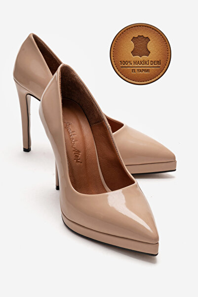 Ayakkabı Ateşi Genuine Leather Women's Nude Patent Leather Platform Heeled Sh...
