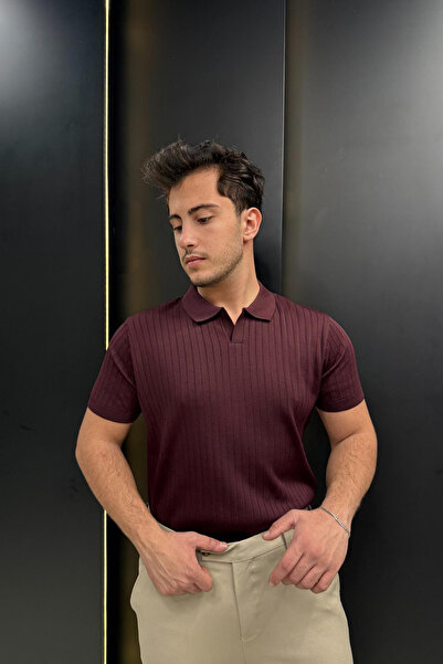 sunfyre Men's Slim Fit Ribbed Polo Collar Short Sleeve Knitwear T-Shirt Sun286