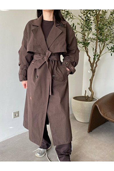 Bade Butik Καμπαρντίνα με ζώνη καφέ Oversize