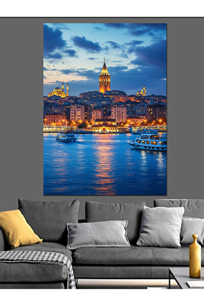 Artmeg Gece Işıkları Altında İstanbul Boğazı Dekoratif Kanvas - Mdf Ahşap Tablo