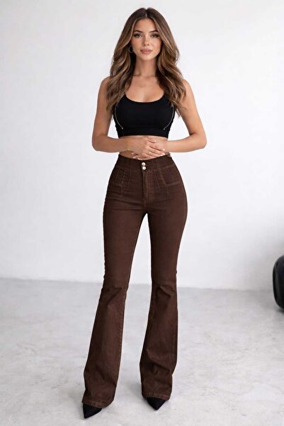 kikiriktekstil 10942 Women's High Waist Power Lycra Flared Jeans