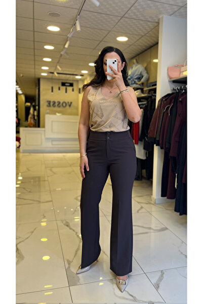 Vosse Yusuf Özdemir Kahverengi Beli Lastikli İspanyol Paça Pantolon