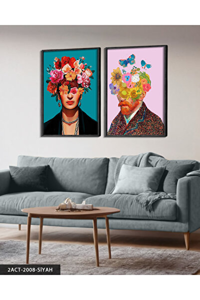 Evinemoda Floral Frida Kahlo Van Gogh Portrait 2 Piece Wooden Framed Painting...