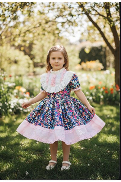 Gala Patterned Lace Detailed Children's Dress
