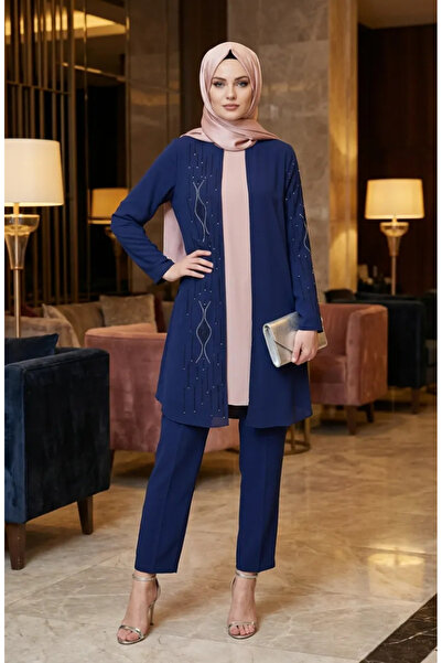 sefamerve Stone Embellished Hijab Double Set 6304-03 Parliament