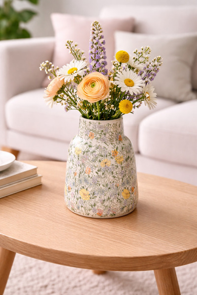 N.zone مزهرية سيراميك مزخرفه - وعاء زهور صغير مزخرف حديث بلمسة نهائية لامعة