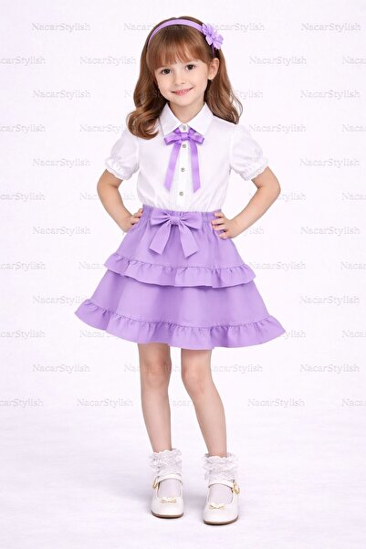 Nacar Kız Çocuk 23 Nisan 29 Ekim Dantel Detaylı Gömlek&Fırfırlı Double Kumaş ...