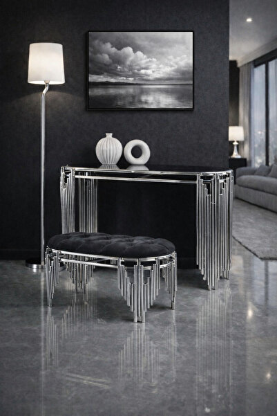 LORENCONCEPT GÜMÜŞ DRESUAR PUFLU TAKIM ULTRA LAK KAPLAMA