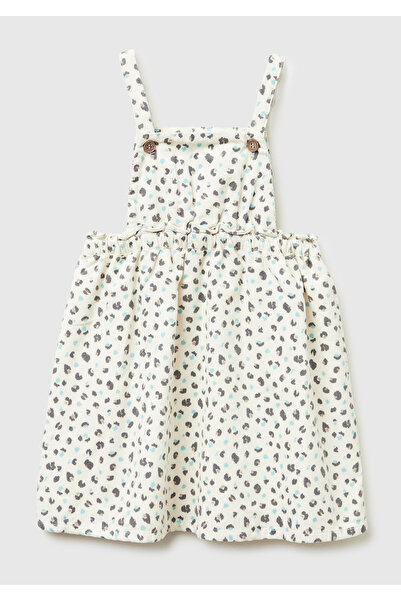 United Colors of Benetton Girl's Cream Mix Patterned Velvet Jumpsuit Dress wi...