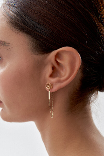 ADOR Altın Zİncir Uzatmalı Top Küpe