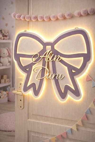 metora FİYONK 4 mm MDF 2 katman Kişiye Özel LED Işıklı Fiyonk Kapı Süsü–Gün I...