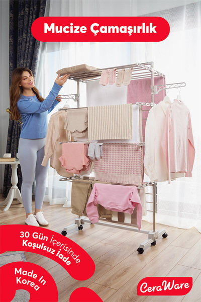 özgürce 4 Katlı Tekerlekli Çamaşır Kurutma Askısı, Şık ve İşlevsel Tasarım