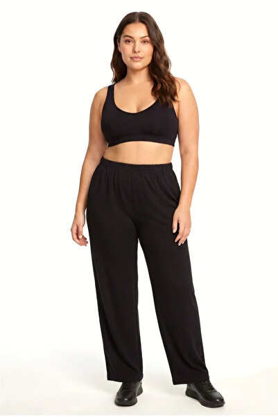 Beruflic Women's Black Textured Plus Size Pajama Bottoms with Pockets, Comfor...