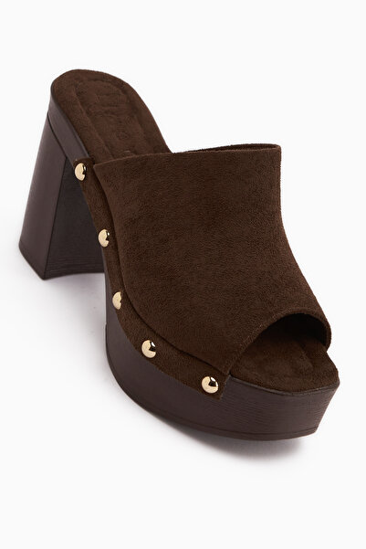 Limoya Gracia Brown Suede Platform Heeled Women's Slippers