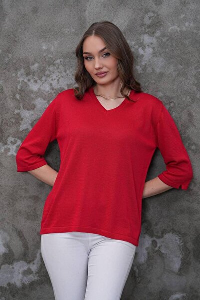 D LAVELLA Women's Silvery Raglan Sleeve V-Neck Blouse